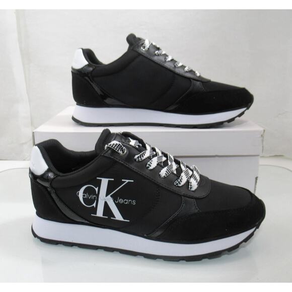 Women's Calvin Klein Jeans Cayle Logo Lace Up Sneakers Black Fabric Size 8.5 - Picture 3 of 8